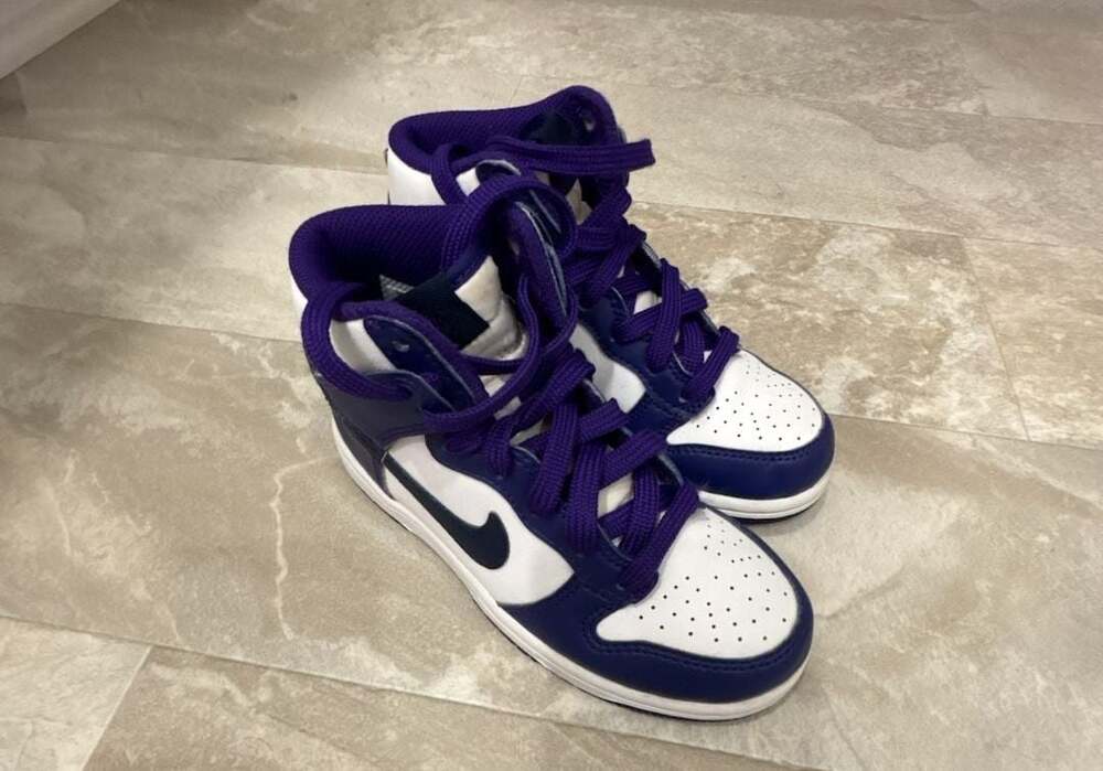 Nike Dunk High (PS) White/Midnight Navy/Electro Purple Kids Size 12C